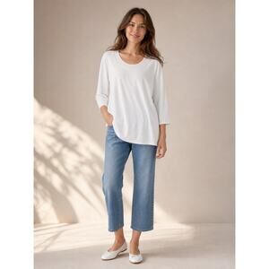 Coldwater Creek White Embellished Supima Cotton Top 1X 18 3/4 Sleeve